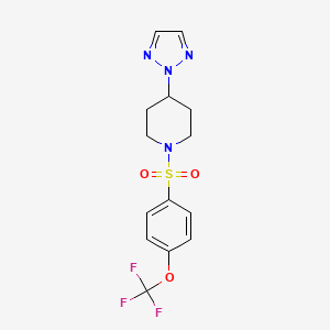 molecular formula C14H15F3N4O3S B2684476 4-(2H-1,2,3-triazol-2-yl)-1-((4-(trifluoromethoxy)phenyl)sulfonyl)piperidine CAS No. 2034253-45-5