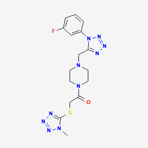 molecular formula C16H19FN10OS B2684481 1-(4-((1-(3-fluorophenyl)-1H-tetrazol-5-yl)methyl)piperazin-1-yl)-2-((1-methyl-1H-tetrazol-5-yl)thio)ethanone CAS No. 1021254-27-2