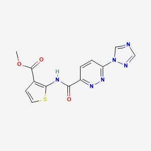 molecular formula C13H10N6O3S B2684482 甲基-2-(6-(1H-1,2,4-三唑-1-基)吡啶并[3]嘧啶-3-甲酰胺)噻吩-3-甲酸酯 CAS No. 1448137-27-6