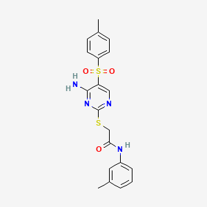 molecular formula C20H20N4O3S2 B2684488 2-({4-amino-5-[(4-methylphenyl)sulfonyl]pyrimidin-2-yl}thio)-N-(3-methylphenyl)acetamide CAS No. 894952-03-5