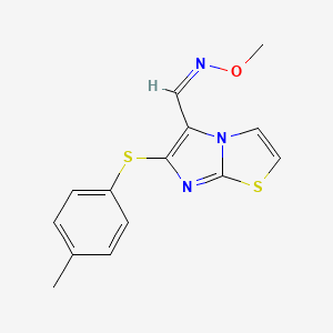 molecular formula C14H13N3OS2 B2684493 6-[(4-methylphenyl)sulfanyl]imidazo[2,1-b][1,3]thiazole-5-carbaldehyde O-methyloxime CAS No. 339022-83-2