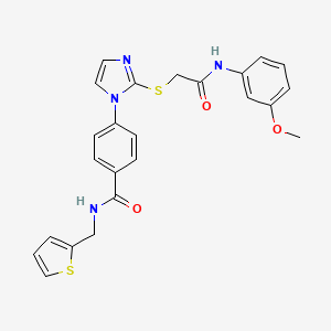 molecular formula C24H22N4O3S2 B2684498 4-(2-((2-((3-甲氧基苯基)氨基)-2-氧乙基)硫基)-1H-咪唑-1-基)-N-(噻吩-2-基甲基)苯甲酰胺 CAS No. 1207037-34-0