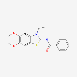 molecular formula C18H16N2O3S B2684500 N-(3-ethyl-6,7-dihydro-[1,4]dioxino[2,3-f][1,3]benzothiazol-2-ylidene)benzamide CAS No. 1321900-13-3