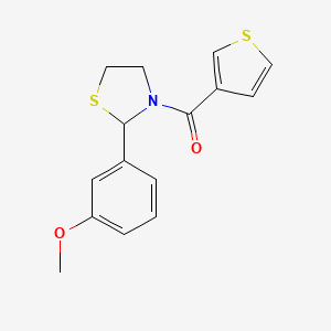 molecular formula C15H15NO2S2 B2684501 (2-(3-甲氧基苯基)噻唑烷-3-基)(噻吩-3-基)甲酮 CAS No. 2034471-69-5