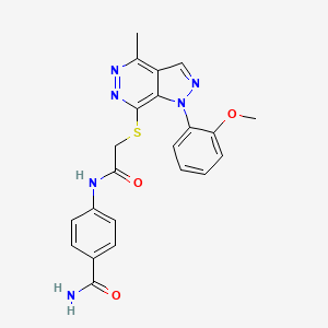 molecular formula C22H20N6O3S B2684511 4-(2-((1-(2-methoxyphenyl)-4-methyl-1H-pyrazolo[3,4-d]pyridazin-7-yl)thio)acetamido)benzamide CAS No. 1105204-77-0