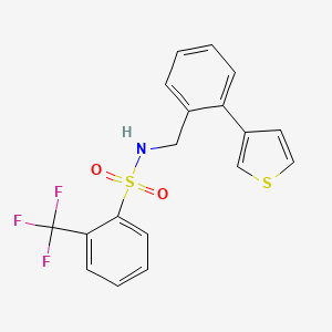 molecular formula C18H14F3NO2S2 B2684523 N-(2-(thiophen-3-yl)benzyl)-2-(trifluoromethyl)benzenesulfonamide CAS No. 1797714-15-8