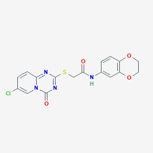 molecular formula C17H13ClN4O4S B2684551 2-(7-氯-4-氧代吡啶并[1,2-a][1,3,5]三嗪-2-基)硫基-N-(2,3-二氢-1,4-苯并二氧杂环-6-基)乙酰胺 CAS No. 896325-79-4