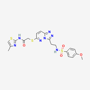 molecular formula C20H21N7O4S3 B2684581 2-((3-(2-(4-methoxyphenylsulfonamido)ethyl)-[1,2,4]triazolo[4,3-b]pyridazin-6-yl)thio)-N-(4-methylthiazol-2-yl)acetamide CAS No. 873002-02-9