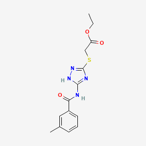 molecular formula C14H16N4O3S B2684608 乙酸2-({3-[(3-甲基苯甲酰)氨基]-1H-1,2,4-三唑-5-基}硫醇)乙酸乙酯 CAS No. 866010-92-6