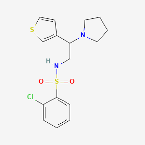 molecular formula C16H19ClN2O2S2 B2684632 2-chloro-N-(2-(pyrrolidin-1-yl)-2-(thiophen-3-yl)ethyl)benzenesulfonamide CAS No. 954669-56-8