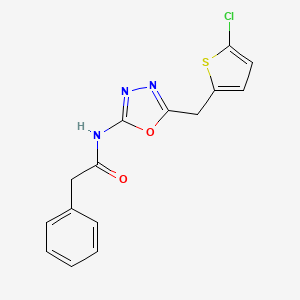molecular formula C15H12ClN3O2S B2684636 N-(5-((5-chlorothiophen-2-yl)methyl)-1,3,4-oxadiazol-2-yl)-2-phenylacetamide CAS No. 1049265-36-2