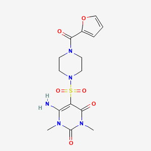 molecular formula C15H19N5O6S B2684644 6-amino-5-((4-(furan-2-carbonyl)piperazin-1-yl)sulfonyl)-1,3-dimethylpyrimidine-2,4(1H,3H)-dione CAS No. 893378-36-4