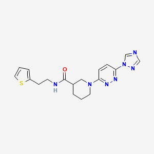 molecular formula C18H21N7OS B2684745 1-(6-(1H-1,2,4-三唑-1-基)吡啶并[3-yl])-N-(2-(噻吩-2-基)乙基)哌啶-3-甲酰胺 CAS No. 1797729-98-6
