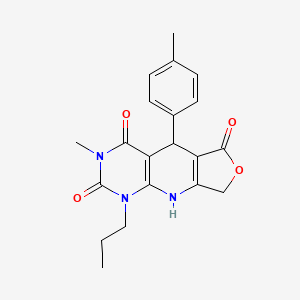 molecular formula C20H21N3O4 B2684754 11-Methyl-8-(4-methylphenyl)-13-propyl-5-oxa-2,11,13-triazatricyclo[7.4.0.0^{3,7}]trideca-1(9),3(7)-diene-6,10,12-trione CAS No. 869465-36-1