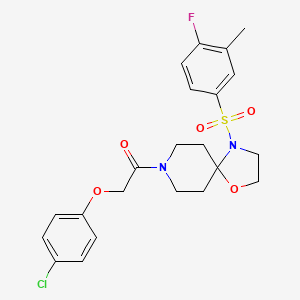 molecular formula C22H24ClFN2O5S B2684755 8-[(4-氯苯氧基)乙酰]-4-[(4-氟-3-甲基苯基)磺酰]-1-氧代-4,8-二氮杂螺[4.5]癸烷 CAS No. 946262-04-0