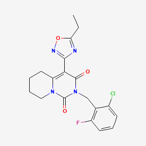 molecular formula C19H18ClFN4O3 B2684806 2-(2-chloro-6-fluorobenzyl)-4-(5-ethyl-1,2,4-oxadiazol-3-yl)-5,6,7,8-tetrahydro-1H-pyrido[1,2-c]pyrimidine-1,3(2H)-dione CAS No. 1775444-02-4