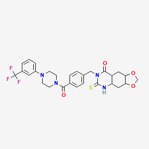 molecular formula C28H23F3N4O4S B2684811 6-sulfanylidene-7-[(4-{4-[3-(trifluoromethyl)phenyl]piperazine-1-carbonyl}phenyl)methyl]-2H,5H,6H,7H,8H-[1,3]dioxolo[4,5-g]quinazolin-8-one CAS No. 688055-99-4