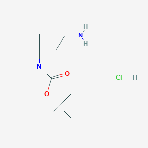 molecular formula C11H23ClN2O2 B2684819 叔丁基 2-(2-氨基乙基)-2-甲基吖嗪-1-羧酸酯；盐酸盐 CAS No. 2460754-61-2