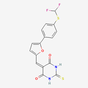 molecular formula C16H10F2N2O3S2 B2684820 5-((5-(4-((二氟甲基)硫基)苯基)呋喃-2-基)甲亚甲基)-2-硫代二氢嘧啶-4,6(1H,5H)-二酮 CAS No. 326022-01-9