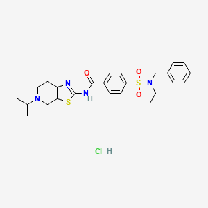 molecular formula C25H31ClN4O3S2 B2684822 4-(N-苄基-N-乙基磺酰胺基)-N-(5-异丙基-4,5,6,7-四氢噻唑并[5,4-c]吡啶-2-基)苯甲酰胺 盐酸盐 CAS No. 1185138-46-8
