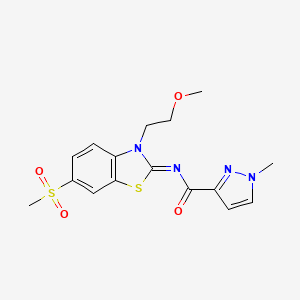 molecular formula C16H18N4O4S2 B2684828 N-(3-(2-methoxyethyl)-6-(methylsulfonyl)benzo[d]thiazol-2(3H)-ylidene)-1-methyl-1H-pyrazole-3-carboxamide CAS No. 1173484-85-9