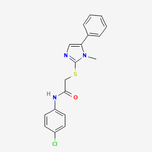 molecular formula C18H16ClN3OS B2684831 N-(4-chlorophenyl)-2-((1-methyl-5-phenyl-1H-imidazol-2-yl)thio)acetamide CAS No. 338426-25-8