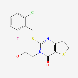 molecular formula C16H16ClFN2O2S2 B2684832 2-[(2-氯-6-氟苯基)甲基磺酰基]-3-(2-甲氧基乙基)-6,7-二氢噻吩并[3,2-d]嘧啶-4-酮 CAS No. 893376-15-3