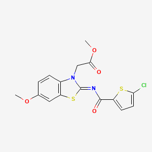 molecular formula C16H13ClN2O4S2 B2684835 (Z)-甲酸 2-(2-((5-氯噻吩-2-甲酰)亚胺)-6-甲氧基苯并[d]噻唑-3(2H)-基)乙酸酯 CAS No. 865199-85-5