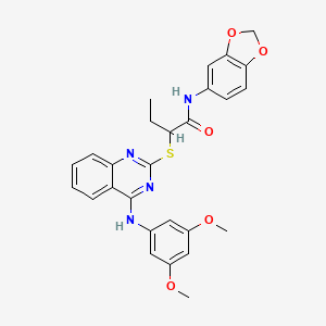 molecular formula C27H26N4O5S B2684857 N-(1,3-benzodioxol-5-yl)-2-[4-(3,5-dimethoxyanilino)quinazolin-2-yl]sulfanylbutanamide CAS No. 896699-08-4