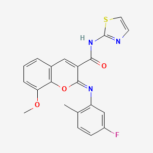 molecular formula C21H16FN3O3S B2684864 (2Z)-2-[(5-fluoro-2-methylphenyl)imino]-8-methoxy-N-(1,3-thiazol-2-yl)-2H-chromene-3-carboxamide CAS No. 1327182-94-4