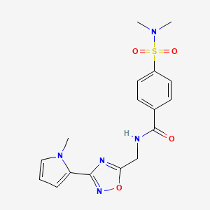 molecular formula C17H19N5O4S B2684870 4-(N,N-dimethylsulfamoyl)-N-((3-(1-methyl-1H-pyrrol-2-yl)-1,2,4-oxadiazol-5-yl)methyl)benzamide CAS No. 2034547-58-3