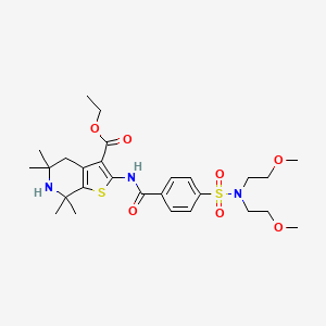 molecular formula C27H39N3O7S2 B2684897 乙酸2-(4-(N,N-双(2-甲氧基乙基)磺酰基)苯甲酰胺)-5,5,7,7-四甲基-4,5,6,7-四氢噻吩[2,3-c]吡啶-3-羧酯 CAS No. 449783-25-9