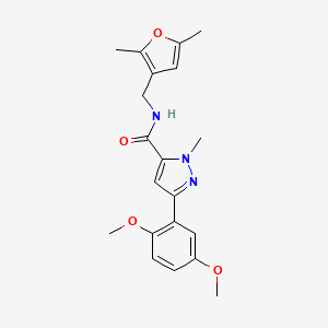 molecular formula C20H23N3O4 B2684906 3-(2,5-dimethoxyphenyl)-N-((2,5-dimethylfuran-3-yl)methyl)-1-methyl-1H-pyrazole-5-carboxamide CAS No. 1396861-49-6