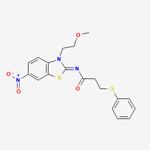 molecular formula C19H19N3O4S2 B2684912 N-[3-(2-methoxyethyl)-6-nitro-1,3-benzothiazol-2-ylidene]-3-phenylsulfanylpropanamide CAS No. 865174-43-2