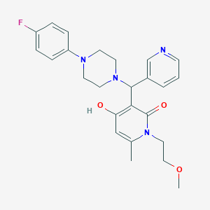 molecular formula C25H29FN4O3 B2684919 3-((4-(4-fluorophenyl)piperazin-1-yl)(pyridin-3-yl)methyl)-4-hydroxy-1-(2-methoxyethyl)-6-methylpyridin-2(1H)-one CAS No. 897611-29-9
