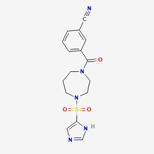 molecular formula C16H17N5O3S B2684939 3-(4-((1H-imidazol-4-yl)sulfonyl)-1,4-diazepane-1-carbonyl)benzonitrile CAS No. 1904182-78-0