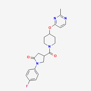 molecular formula C21H23FN4O3 B2684959 1-(4-Fluorophenyl)-4-(4-((2-methylpyrimidin-4-yl)oxy)piperidine-1-carbonyl)pyrrolidin-2-one CAS No. 2097896-94-9