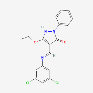 molecular formula C18H15Cl2N3O2 B2684969 4-[(3,5-二氯苯氨基)甲亚甲基]-5-乙氧基-2-苯基-2,4-二氢-3H-吡唑-3-酮 CAS No. 338750-96-2