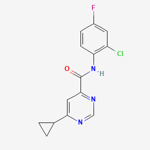 molecular formula C14H11ClFN3O B2685017 N-(2-Chloro-4-fluorophenyl)-6-cyclopropylpyrimidine-4-carboxamide CAS No. 2415470-96-9