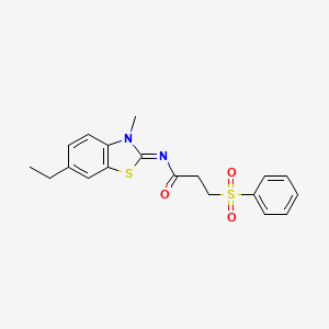 molecular formula C19H20N2O3S2 B2685033 (Z)-N-(6-乙基-3-甲基苯并[d]噻唑-2(3H)-基亚甲基)-3-(苯基磺酰)丙酰胺 CAS No. 905657-75-2