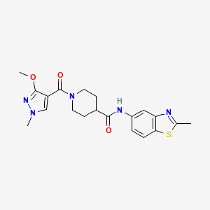 molecular formula C20H23N5O3S B2685034 1-(3-methoxy-1-methyl-1H-pyrazole-4-carbonyl)-N-(2-methylbenzo[d]thiazol-5-yl)piperidine-4-carboxamide CAS No. 1251549-54-8