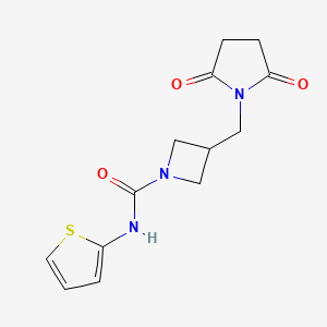 molecular formula C13H15N3O3S B2685060 3-((2,5-dioxopyrrolidin-1-yl)methyl)-N-(thiophen-2-yl)azetidine-1-carboxamide CAS No. 2309216-16-6