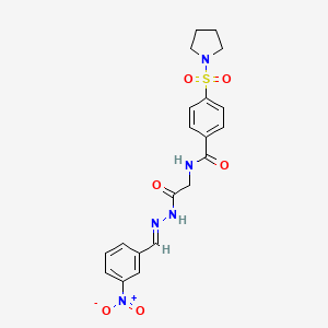 molecular formula C20H21N5O6S B2685063 (E)-N-(2-(2-(3-nitrobenzylidene)hydrazinyl)-2-oxoethyl)-4-(pyrrolidin-1-ylsulfonyl)benzamide CAS No. 391885-46-4
