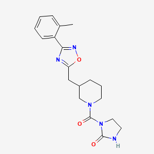 molecular formula C19H23N5O3 B2685066 1-(3-((3-(o-Tolyl)-1,2,4-oxadiazol-5-yl)methyl)piperidine-1-carbonyl)imidazolidin-2-one CAS No. 1704648-52-1