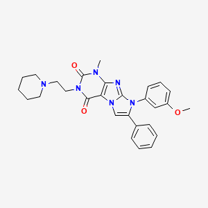 molecular formula C28H30N6O3 B2685074 8-(3-methoxyphenyl)-1-methyl-7-phenyl-3-(2-(piperidin-1-yl)ethyl)-1H-imidazo[2,1-f]purine-2,4(3H,8H)-dione CAS No. 896295-59-3