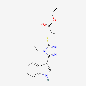 molecular formula C17H20N4O2S B2685076 ethyl 2-((4-ethyl-5-(1H-indol-3-yl)-4H-1,2,4-triazol-3-yl)thio)propanoate CAS No. 852144-29-7