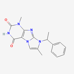 molecular formula C17H17N5O2 B2685093 1,7-dimethyl-8-(1-phenylethyl)-1H-imidazo[2,1-f]purine-2,4(3H,8H)-dione CAS No. 879476-34-3