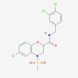 molecular formula C17H15Cl3N2O4S B2685096 6-chloro-N-(3,4-dichlorobenzyl)-4-(methylsulfonyl)-3,4-dihydro-2H-1,4-benzoxazine-2-carboxamide CAS No. 866142-59-8