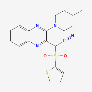 molecular formula C20H20N4O2S2 B2685100 2-(3-(4-Methylpiperidin-1-yl)quinoxalin-2-yl)-2-(thiophen-2-ylsulfonyl)acetonitrile CAS No. 848686-92-0