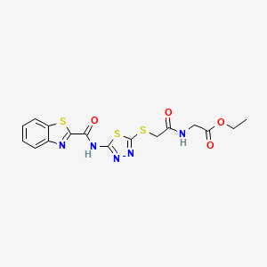 molecular formula C16H15N5O4S3 B2685119 Ethyl 2-(2-((5-(benzo[d]thiazole-2-carboxamido)-1,3,4-thiadiazol-2-yl)thio)acetamido)acetate CAS No. 1219844-49-1